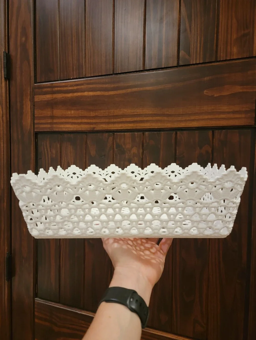 Storage Trays in Pink and White Scalloped Lace Design